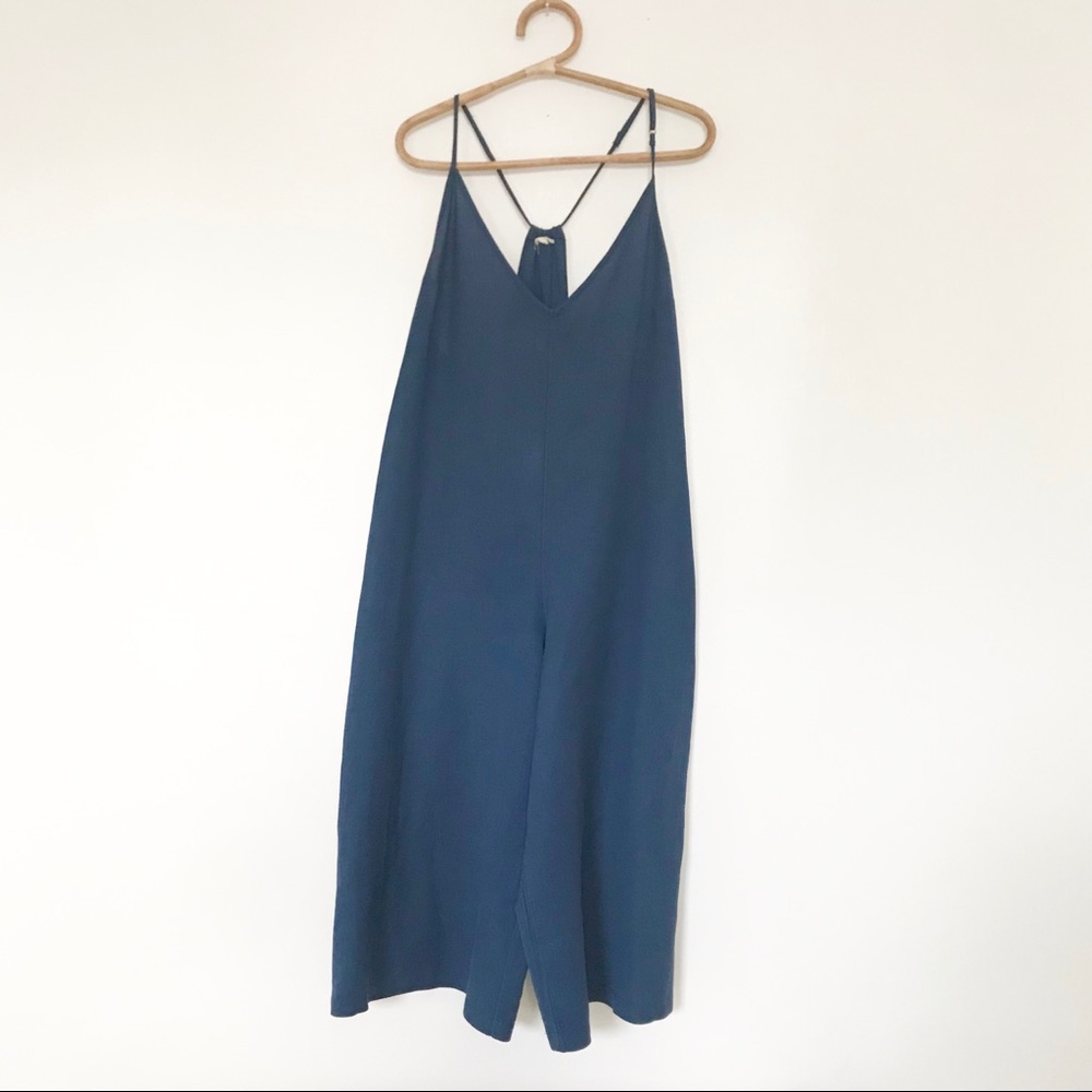 Ali Golden Blue Vneck Wide Leg Jumpsuit L